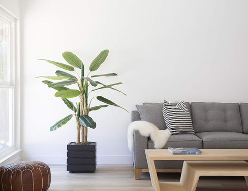شجرة موز صناعية ذات ملمس حقيقي من Vintage Home بطول 65 بوصة مع زارع من الألياف الحجرية يشبه الخشب البني مقاس 12.8 بوصة (VHX133202) in Saudi Arabia