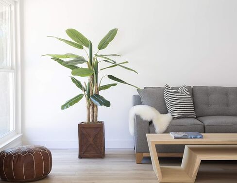 شجرة موز صناعية ذات ملمس حقيقي من Vintage Home بطول 65 بوصة مع زارع من الألياف الحجرية يشبه الخشب البني مقاس 12.8 بوصة (VHX133202) in Saudi Arabia