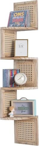 4-Tier Corner Shelf Natural Rattan Floating Corner Shelves Wall Mount Shelves for Living Rooms, Bedroom, Office (01-Paulownia) in Saudi Arabia