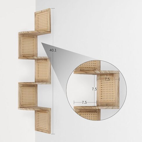 4-Tier Corner Shelf Natural Rattan Floating Corner Shelves Wall Mount Shelves for Living Rooms, Bedroom, Office (01-Paulownia) in Saudi Arabia