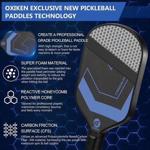 OXIKEN 10/13/16 mm Pickleball Paddles 2024 USAPA Approved T700 Carbon Fiber Pickle Paddle (CFS), High Grit & Spin, Honeycomb Core, 5.5" Elongated Handle, Anti Slip Sweat Absorbing Grip with Cover Case in Saudi Arabia