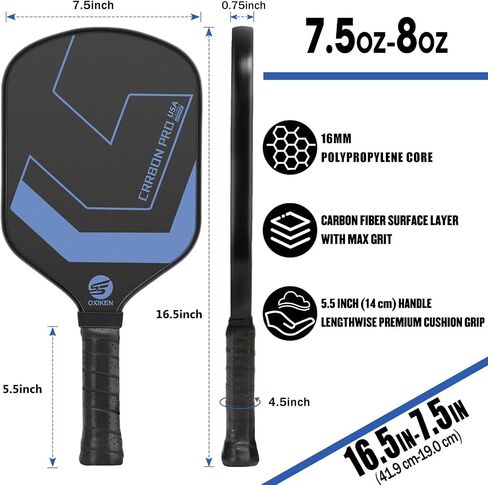 OXIKEN 10/13/16 mm Pickleball Paddles 2024 USAPA Approved T700 Carbon Fiber Pickle Paddle (CFS), High Grit & Spin, Honeycomb Core, 5.5" Elongated Handle, Anti Slip Sweat Absorbing Grip with Cover Case in Saudi Arabia