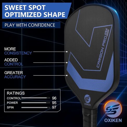 OXIKEN 10/13/16 mm Pickleball Paddles 2024 USAPA Approved T700 Carbon Fiber Pickle Paddle (CFS), High Grit & Spin, Honeycomb Core, 5.5" Elongated Handle, Anti Slip Sweat Absorbing Grip with Cover Case in Saudi Arabia