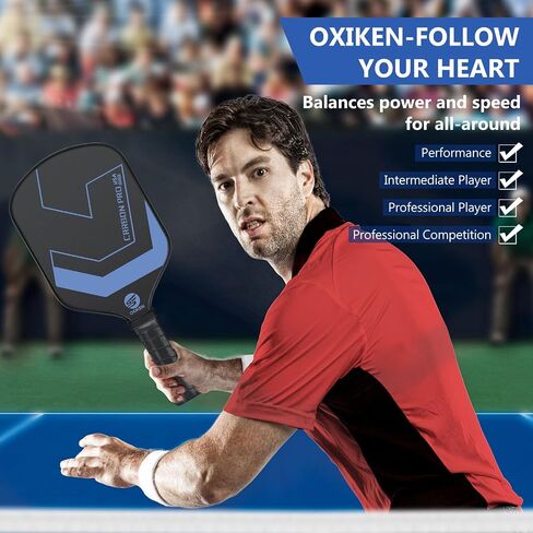 OXIKEN 10/13/16 mm Pickleball Paddles 2024 USAPA Approved T700 Carbon Fiber Pickle Paddle (CFS), High Grit & Spin, Honeycomb Core, 5.5" Elongated Handle, Anti Slip Sweat Absorbing Grip with Cover Case in Saudi Arabia