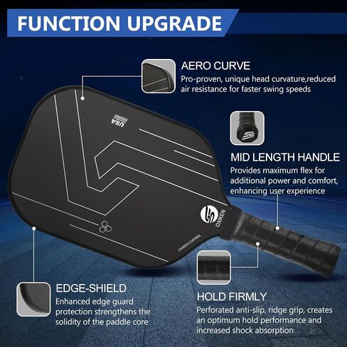 OXIKEN 10/13/16 mm Pickleball Paddles 2024 USAPA Approved T700 Carbon Fiber Pickle Paddle (CFS), High Grit & Spin, Honeycomb Core, 5.5" Elongated Handle, Anti Slip Sweat Absorbing Grip with Cover Case in Saudi Arabia