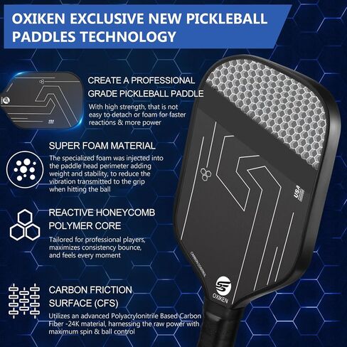OXIKEN 10/13/16 mm Pickleball Paddles 2024 USAPA Approved T700 Carbon Fiber Pickle Paddle (CFS), High Grit & Spin, Honeycomb Core, 5.5" Elongated Handle, Anti Slip Sweat Absorbing Grip with Cover Case in Saudi Arabia