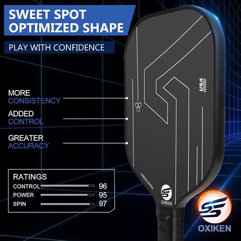 OXIKEN 10/13/16 mm Pickleball Paddles 2024 USAPA Approved T700 Carbon Fiber Pickle Paddle (CFS), High Grit & Spin, Honeycomb Core, 5.5" Elongated Handle, Anti Slip Sweat Absorbing Grip with Cover Case in Saudi Arabia