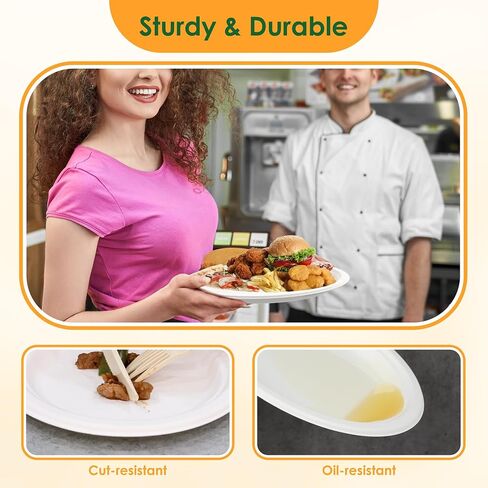 100% Compostable Oval Paper Plates, 12.5Inch 50Pack Disposable Heavy Duty Bagasse Platters Eco-Friendly Biodegradable Sugarcane Plates for BBQ, Party, Picnic - White in Saudi Arabia