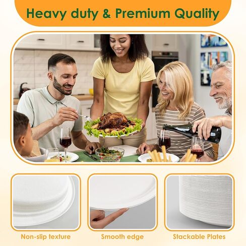 100% Compostable Oval Paper Plates, 12.5Inch 50Pack Disposable Heavy Duty Bagasse Platters Eco-Friendly Biodegradable Sugarcane Plates for BBQ, Party, Picnic - White in Saudi Arabia