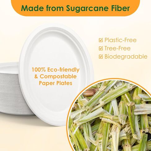100% Compostable Oval Paper Plates, 12.5Inch 50Pack Disposable Heavy Duty Bagasse Platters Eco-Friendly Biodegradable Sugarcane Plates for BBQ, Party, Picnic - White in Saudi Arabia
