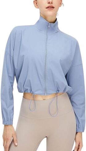 Women's UPF 50+Sunscreen Sports Long Sleeved Short Jacket Yoga Quick Drying Zipper Exercise Shirt in Saudi Arabia