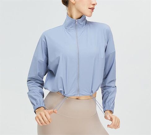 Women's UPF 50+Sunscreen Sports Long Sleeved Short Jacket Yoga Quick Drying Zipper Exercise Shirt in Saudi Arabia