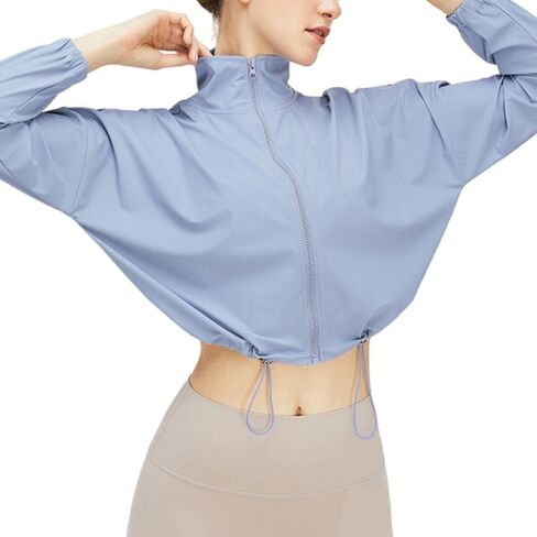 Women's UPF 50+Sunscreen Sports Long Sleeved Short Jacket Yoga Quick Drying Zipper Exercise Shirt in Saudi Arabia