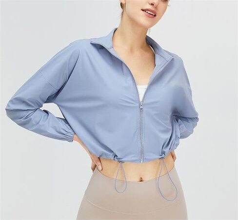 Women's UPF 50+Sunscreen Sports Long Sleeved Short Jacket Yoga Quick Drying Zipper Exercise Shirt in Saudi Arabia