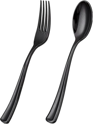 BUCLA 200 Pieces Gold Plastic Silverware - Disposable Gold Utensils - Heavy Duty Plastic Cutlery set- 100 Gold Plastic Forks, 100 Gold Plastic Spoons for Catering, Parties, Dinners, Weddings in Saudi Arabia