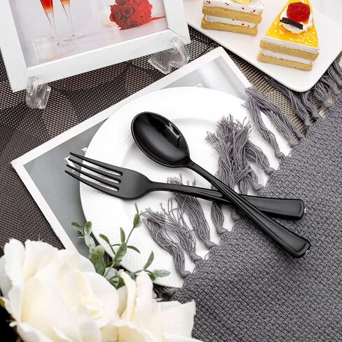 BUCLA 200 Pieces Gold Plastic Silverware - Disposable Gold Utensils - Heavy Duty Plastic Cutlery set- 100 Gold Plastic Forks, 100 Gold Plastic Spoons for Catering, Parties, Dinners, Weddings in Saudi Arabia