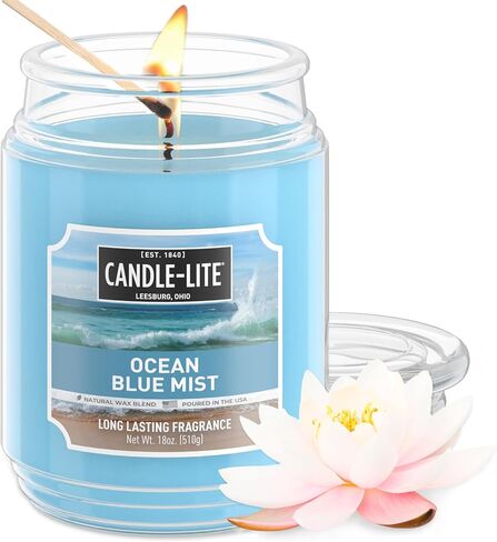 CANDLE-LITE Scented Ocean Blue Mist Fragrance, One 18 oz. Single-Wick Aromatherapy Candle with 110 Hours of Burn Time, Light Color (Individual Box) in Saudi Arabia