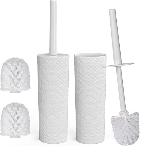 Topsky Toilet Brush,2 Pack Compact Toilet Brush & Holder Set,Plastic Round Barrel Loo Brush with 2 Replacement Toilet Brush Head,Durable for Bathroom Toilet,White in Saudi Arabia