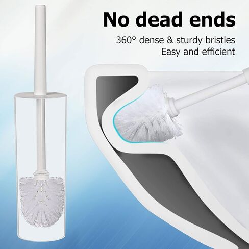 فرشاة تواليت توبسكي، مجموعة من فرشتي تواليت مدمجة وحامل، فرشاة مرحاض دائرية بلاستيكية مع رأسين بديلين لفرشاة المرحاض، متينة للحمام، أبيض in Kuwait