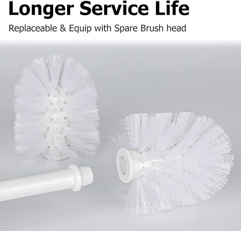 فرشاة تواليت توبسكي، مجموعة من فرشتي تواليت مدمجة وحامل، فرشاة مرحاض دائرية بلاستيكية مع رأسين بديلين لفرشاة المرحاض، متينة للحمام، أبيض in Kuwait