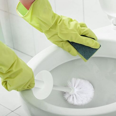 فرشاة تواليت توبسكي، مجموعة من فرشتي تواليت مدمجة وحامل، فرشاة مرحاض دائرية بلاستيكية مع رأسين بديلين لفرشاة المرحاض، متينة للحمام، أبيض in Kuwait