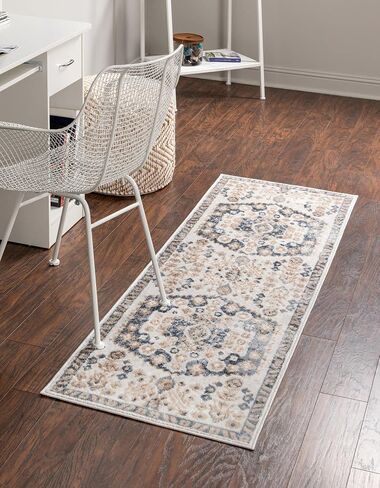 Unique Loom Oxford Collection Area Rug - Sheldonian (2' x 6' Runner, Beige/ Navy Blue) in Saudi Arabia