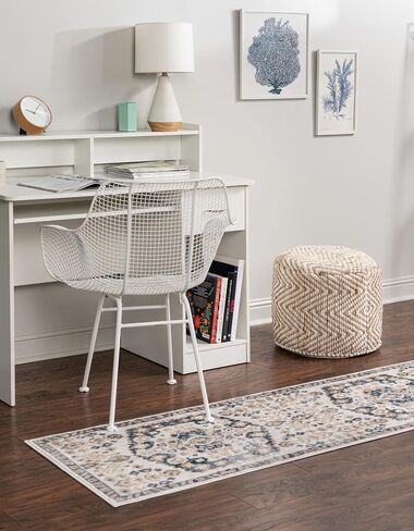 Unique Loom Oxford Collection Area Rug - Sheldonian (2' x 6' Runner, Beige/ Navy Blue) in Saudi Arabia