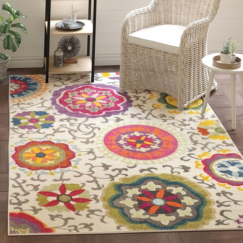 SAFAVIEH Monaco Collection Runner Rug - 2'2" x 6', Ivory & Multi, Boho Floral Design, Non-Shedding & Easy Care, Ideal for High Traffic Areas in Living Room, Bedroom (MNC233A) in Saudi Arabia