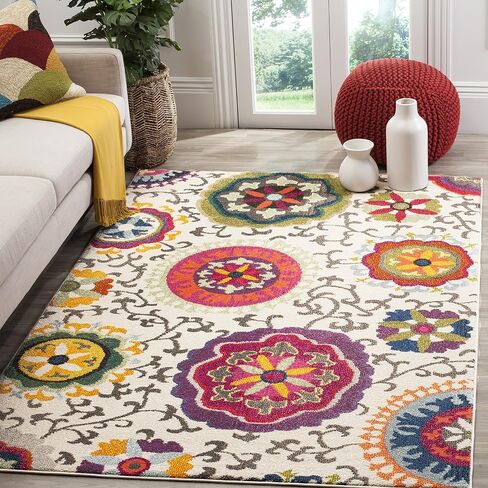 SAFAVIEH Monaco Collection Runner Rug - 2'2" x 6', Ivory & Multi, Boho Floral Design, Non-Shedding & Easy Care, Ideal for High Traffic Areas in Living Room, Bedroom (MNC233A) in Saudi Arabia