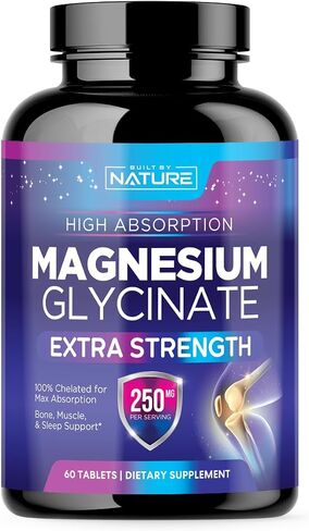Magnesium Glycinate 250mg - High Absorption Chelated Magnesium Supplement - 100% Pure Magnesium Glycinate - Stress, Sleep, Heart, and Muscle Health Support - Non-GMO, Vegan, Gluten-Free (60 Tablets) in Saudi Arabia