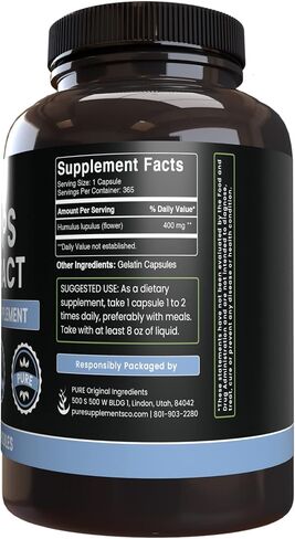 Pure Original Ingredients Hops Extract (365 Capsules) No Magnesium Or Rice Fillers, Always Pure, Lab Verified in Saudi Arabia