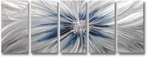RICHSPACE ARTS Contemporary Metal Wall Art Blue and Silver Modern Sculpture Decor for Living Room 3d Flower Aluminum Artwork for Home and Office Farmhouse Style in Saudi Arabia