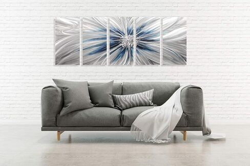 RICHSPACE ARTS Contemporary Metal Wall Art Blue and Silver Modern Sculpture Decor for Living Room 3d Flower Aluminum Artwork for Home and Office Farmhouse Style in Saudi Arabia