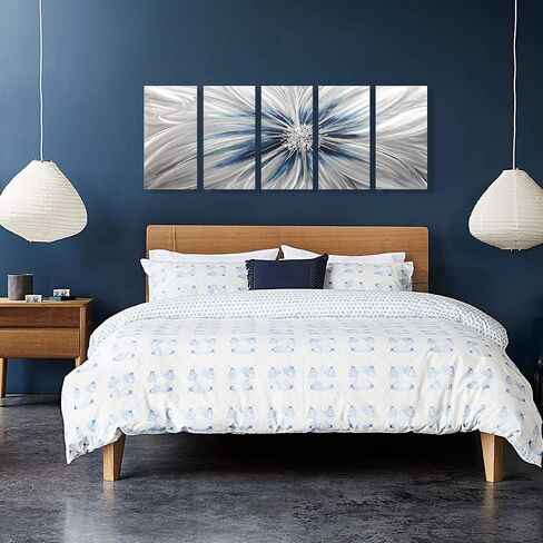 RICHSPACE ARTS Contemporary Metal Wall Art Blue and Silver Modern Sculpture Decor for Living Room 3d Flower Aluminum Artwork for Home and Office Farmhouse Style in Saudi Arabia