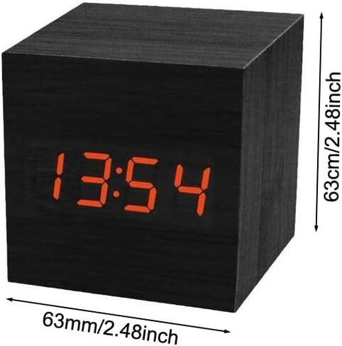 منبهات خشبية شاشة LED رقمية مع التحكم الصوتي في درجة الحرارة والتاريخ والوقت المكعب الصغير ساعة كهربائية جمالية لغرفة النوم وسطح المكتب والمكتب والسرير والسفر والديكور الفني in Kuwait