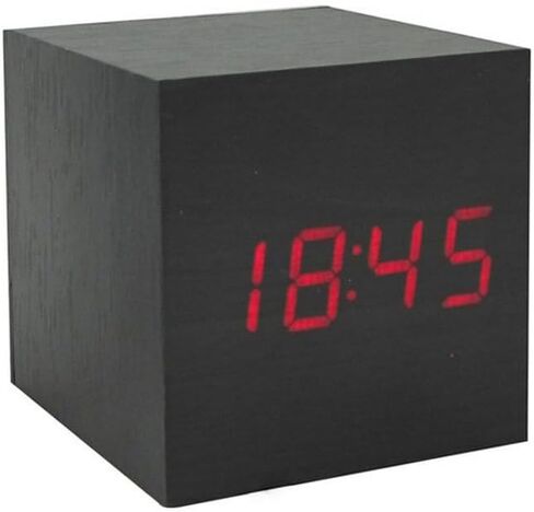 منبهات خشبية شاشة LED رقمية مع التحكم الصوتي في درجة الحرارة والتاريخ والوقت المكعب الصغير ساعة كهربائية جمالية لغرفة النوم وسطح المكتب والمكتب والسرير والسفر والديكور الفني in Kuwait