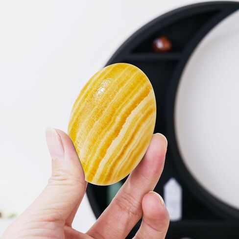 Runyangshi Natural Yellow Calcite Crystal Palm Play Stone Polishing Thumb Worry Stone Healing & Calming Worry Stone Polished Healing Crystal Stone for Relieve Anxiety Stress in Saudi Arabia