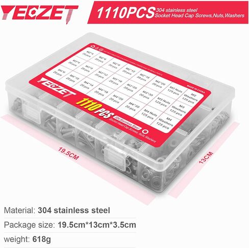 YEEZET M2 M3 M4 1110 قطعة 304 براغي وصواميل من الفولاذ المقاوم للصدأ، مجموعة متنوعة من براغي غطاء مقبس رأس الزر والصواميل، محرك مقبس ألين in Kuwait