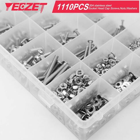 YEEZET M2 M3 M4 1110 قطعة 304 براغي وصواميل من الفولاذ المقاوم للصدأ، مجموعة متنوعة من براغي غطاء مقبس رأس الزر والصواميل، محرك مقبس ألين in Kuwait