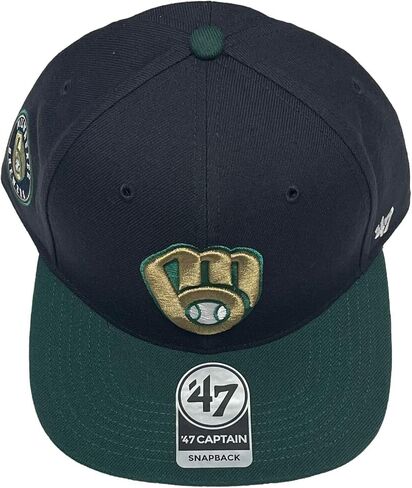 Milwaukee Brewers Captain Sure Shot Snapback Cap - MLB Flat Bill, Adjustable 2-Tone Hat Green in Saudi Arabia