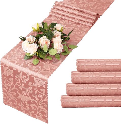 MILVOWOC 4 Pack Emerald Green Satin Table Runner, 12 x 72 Inch Jacquard Damask Table Runner Rectangle Bright Silky Decorative Table Runner for Party Banquet Birthday Dinner Wedding Table Decor in Saudi Arabia