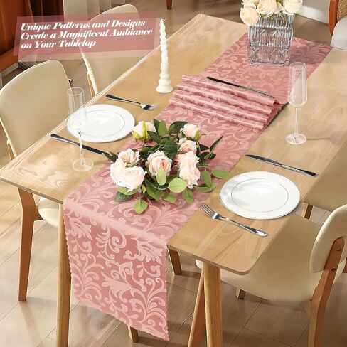 MILVOWOC 4 Pack Emerald Green Satin Table Runner, 12 x 72 Inch Jacquard Damask Table Runner Rectangle Bright Silky Decorative Table Runner for Party Banquet Birthday Dinner Wedding Table Decor in Saudi Arabia