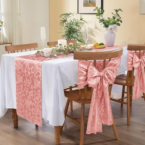 MILVOWOC 4 Pack Emerald Green Satin Table Runner, 12 x 72 Inch Jacquard Damask Table Runner Rectangle Bright Silky Decorative Table Runner for Party Banquet Birthday Dinner Wedding Table Decor in Saudi Arabia