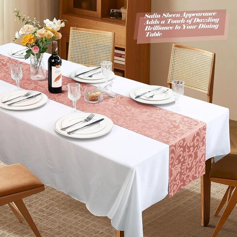 MILVOWOC 4 Pack Emerald Green Satin Table Runner, 12 x 72 Inch Jacquard Damask Table Runner Rectangle Bright Silky Decorative Table Runner for Party Banquet Birthday Dinner Wedding Table Decor in Saudi Arabia