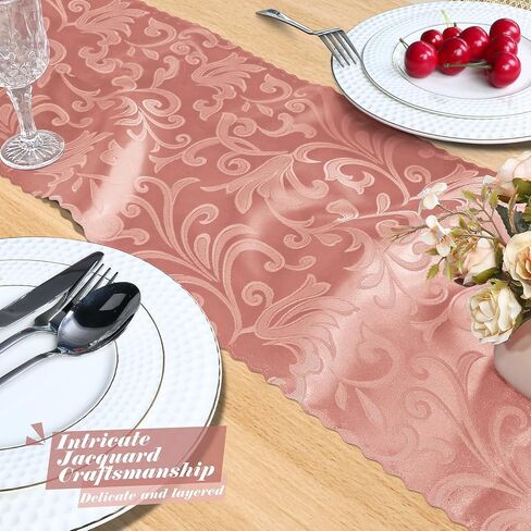 MILVOWOC 4 Pack Emerald Green Satin Table Runner, 12 x 72 Inch Jacquard Damask Table Runner Rectangle Bright Silky Decorative Table Runner for Party Banquet Birthday Dinner Wedding Table Decor in Saudi Arabia