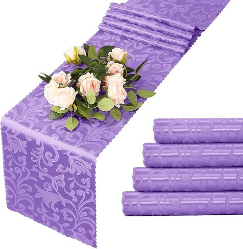 MILVOWOC 4 Pack Emerald Green Satin Table Runner, 12 x 72 Inch Jacquard Damask Table Runner Rectangle Bright Silky Decorative Table Runner for Party Banquet Birthday Dinner Wedding Table Decor in Saudi Arabia
