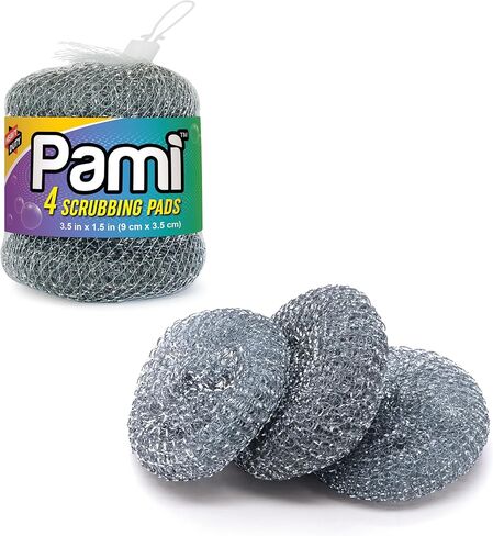 PAMI Heavy-Duty Stainless Steel Scrubbing Pads - Steel Wool Dish Scrubbers for Dirt, Grease & Grime- Metal Scrubber Sponges for Kitchen & Bathroom- Scouring Pads for Pots & Pans (4) in Saudi Arabia