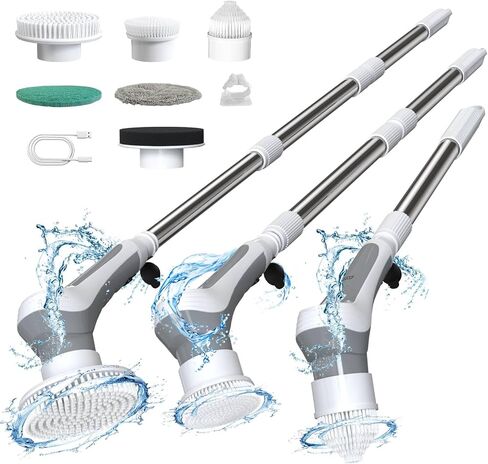 Electric Spin Scrubber 2024 New Bathroom Shower Cleaner Cordless Cleaning Brush with 2 Speeds and 6 Replaceable Brush Heads Cleaning Supplies Adjustable Extension Handle for Tub Tile Floor Kitchen in Saudi Arabia