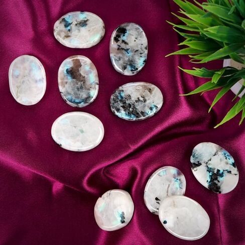 1.5-2" Rainbow Moonstone Large Oval Stones and Healing Crystals Natural Labradorite Rough Crystal Rocks for Tumbling Cabbing Polishing Fountain DIY Raw Stones Rocks Decoration in Saudi Arabia