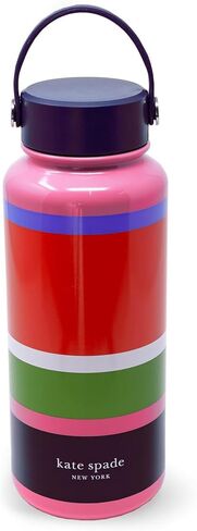 Kate Spade New York Large Insulated Stainless Steel Water Bottle, 33 Ounce Metal Water Bottle, Double Wall Travel Tumbler with Lid (Sunny Day Stripe) in Saudi Arabia